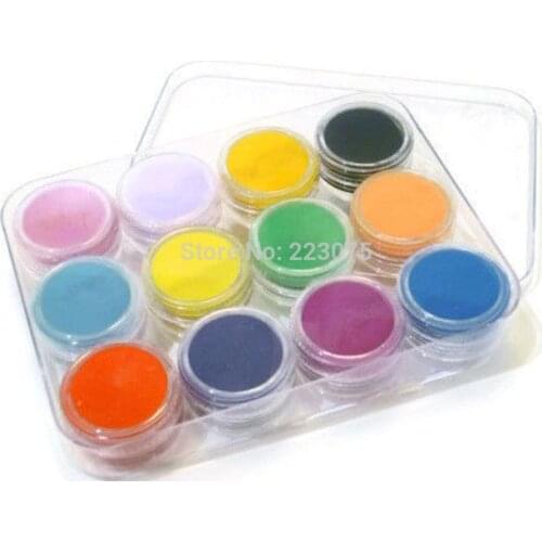 12 x Colours Pack 3g Pots Acrylic Coloured Nail Powder Dust - Art Tips 3D ext