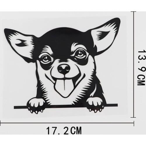 17.2CMX13.9CM Car Sticker Chihuahua Peeking Dog Vinyl Decal Black/Silver 8A-0057
