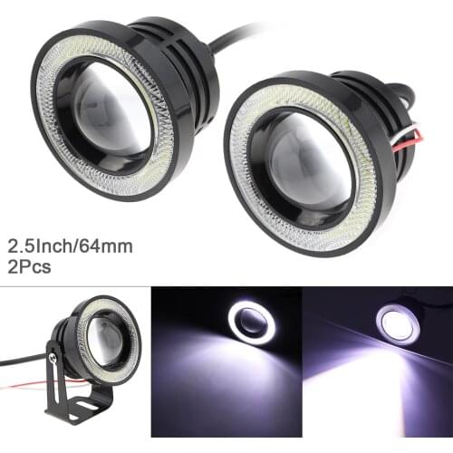 2pcs Blue Lights 2.5 Inch 64MM 12V 1200LM DRL Car LED Angel Eye Fog Lamp COB Diaphragm Daytime Running Light Universal for Car