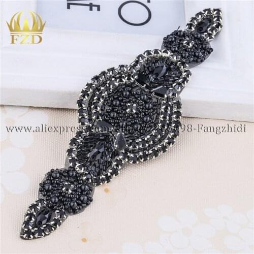 30 pieces) Hot Fix Black Rhinestone Crystals Applique for Wedding Garment Dresses Headband Bridal Garters