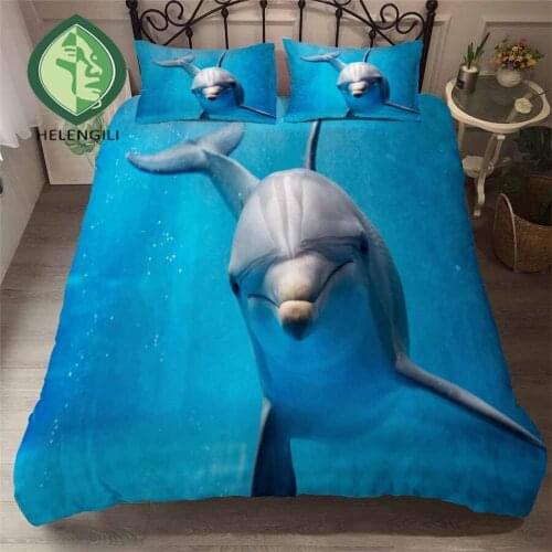 HELENGILI 3D Bedding Set Dolphin Print Duvet Cover Set Bedclothes with Pillowcase Bed Set Home Textiles #YC-152