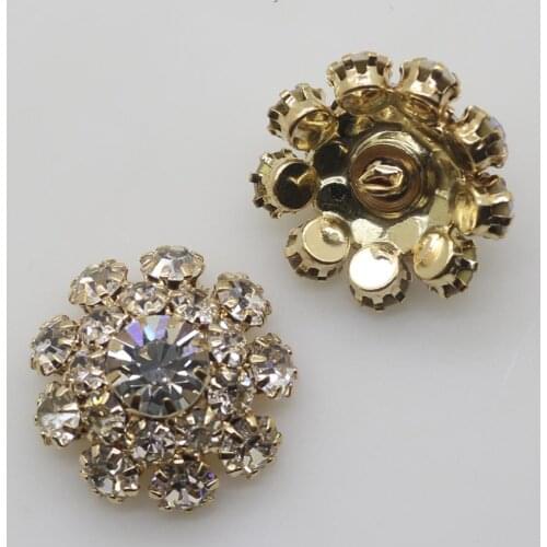 Fashion New 5Pc Shank Metal Snap Gold Rhinestone Button For Clothing Accessories Flower Inlaid Dress Coat Decoration
