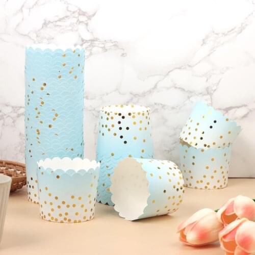 50pcs Golden Pink Dot Muffin Cupcake Paper Cup Cupcake Liner Baking Cup Wedding Party Cupcake Wrapper Tray Case Pirottini Muffin