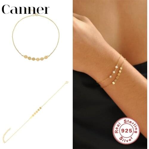 Canner 100% 925 Sterling Silver Bracelets Minimalist Charm Bracelets For Women Lovers Gift Glittering Bijoux Pulsera Mujer W5