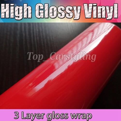 High Gloss Red Car Sticker With 3 Layers Car Body Wrapping Film With Air Release For Car Covers 1.52x20m/Roll 5x67f't