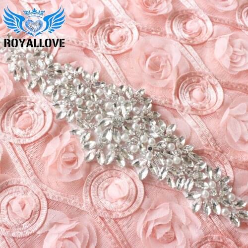 Shine Sliver Rhinestone Pearl Motif Applique Glass Crystal Sew On Bridal Sash Belt Stoned Patches For Garment Wedding 30pcs