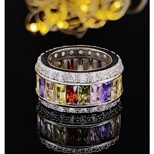Colorful cubic zircon wedding eternity band ring for women fashion jewelry christmas party gift moonso wholesale R4879