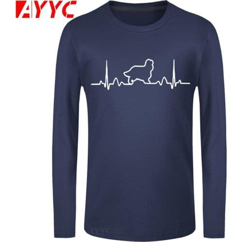 AYYC long sleeve tee Cavalier King Charles Spaniel Dog Heartbeat T-Shirt Letter Men T Shirt Summer Style Funny Slim Fit Tshirt