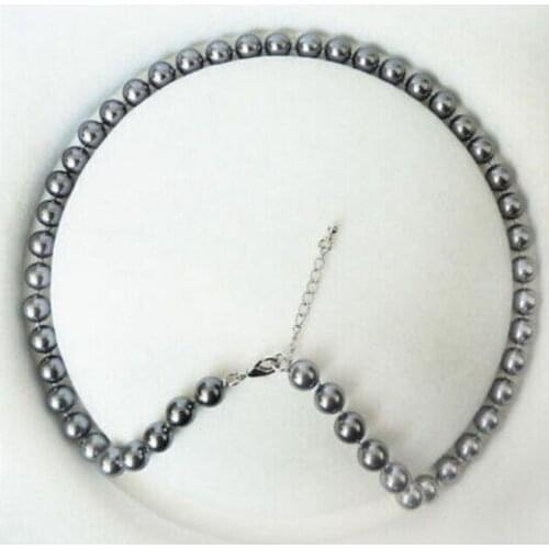 Hot sell ->@@> !~ Fashion New 8mm gray Shell Pearl Round Beads Necklace 18"AAA+ WW -Top quality free shipping