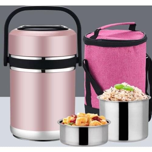 Stainless Steel Insulated Lunch Box Vacuum Double Wall Three-layer Student Lunch Box Large Capacity Stainless Steel Tableware