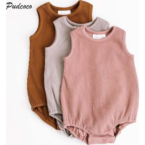 2019 Brand Newborn Kid Baby Girl Boys Solid Jumpsuit Crawling Suit Summer New Casual Sleeveless Solid Bodysuit Outfit Sunsuit