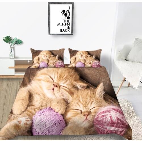 Animal Cats 3D Print Duvet Cover 2/3 Pcs Pets Cartoon Bedding Set Quilt Cover with Pillowcase Bed Line Twin Full Size (No Sheet)