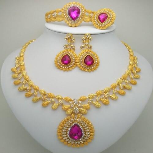 Wholesale Fashion Bridal Accessories nigerian Wedding Jewelry African Jewelry sets Brand Dubai gold-color Crystal Jewelry sets
