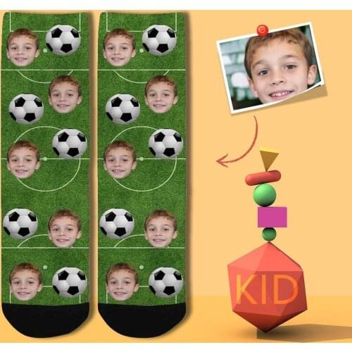 M Yescustom Custom Face Green Football Sport Children Personalized Sublimated Novelty Socks with Design Photo Print for Kids