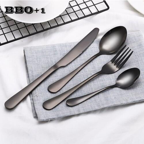 4pcs/set Black Dinnerware Gold Cutlery Stainless Steel Tableware Set Dinner Knife Fork Teaspoon Christmas Wedding Party Flatware
