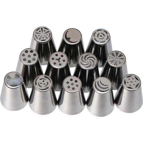 12Pcs/Set Stainless Steel Russian Icing Piping Nozzles Cake Decorating Supplies Decoration Tips Bag Cupcake Decorating Tools