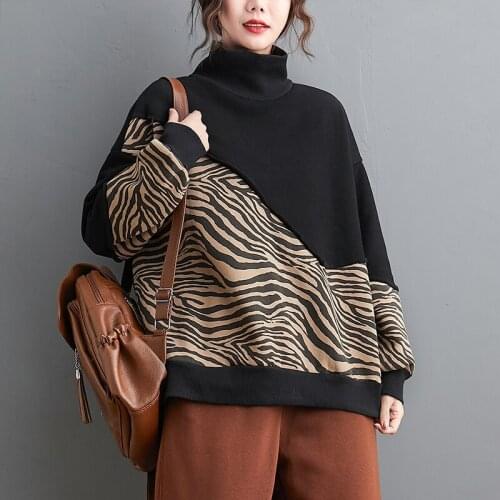 Oversized Pullovers Sweatshirts Women Harajuku Fleece Jumpers Tops Ladies Soft Patchwork Zebra Pattern Chic Korean Hoodies Thick