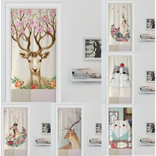 Lovely Animal Linen Door Curtain Bedroom Partition Curtain Homen Decor Kitchen Half Panel Curtain Blackout Curtain