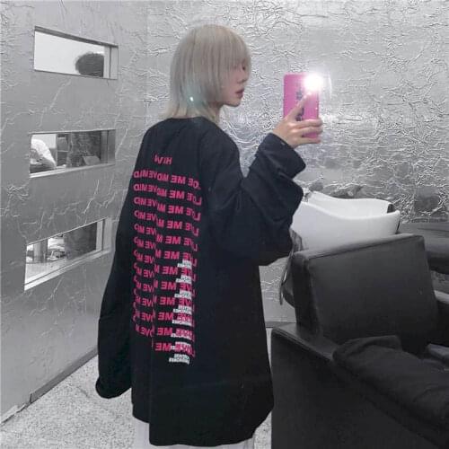 Autumn Winter Korean Tshirt Women T Shirt Ins Harajuku Street Dark Letter Printed Top Loose Long-sleeved T-shirt Bottoming Shirt