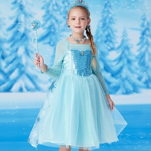 Elsa Dresses For Girls Halloween Party Princess Dress Up Costumes Kids Sequin Snowflake Cloak Children Brand Cosplay