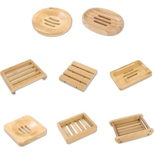 Natural Wood Soap Tray Holder Round Shape Container Storage Bathroom Stand Rack