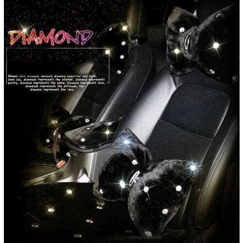 Bowknot Diamond Pearl Car Seat Headrest Pillow Plush Fur Auto Seats Cushion Covers Safety Neck Waist Rest Supports Pillows Girls