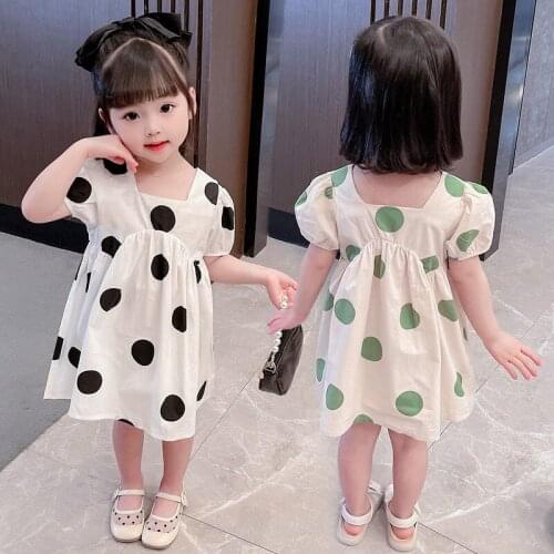 Girls Casual Dresses 2021 New Summer Toddler Girl Dot Print Holiday Clothing Children Short Sleeve Kids Ruffles Vestidos