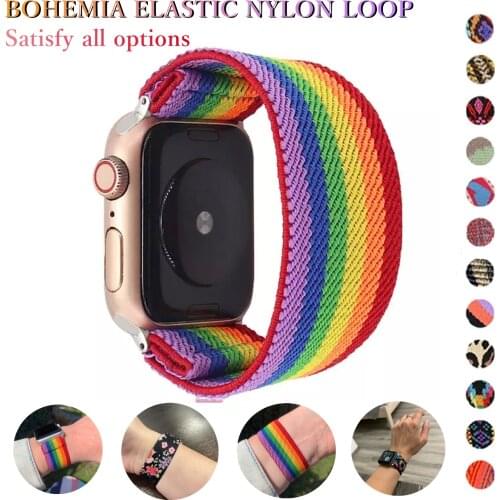 Nylon Solo Loop Elastic Bohemia Strap for Apple Watch Band 6 SE 44mm 40mm 42mm 38mm Men For iwatch Series 6 SE 5 4 3 Women Strap
