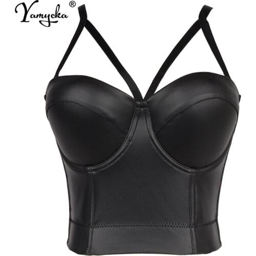Sexy Black PU corset crop top women summer halter y2k top Party bustier tank top Push Up bra clubwear Cropped tube womens tops