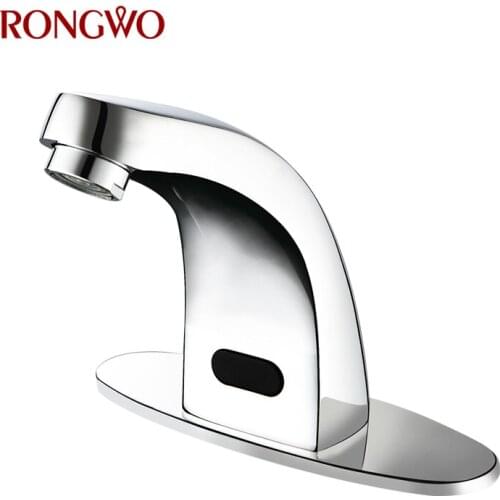 RONGWO Bathroom Faucet Automatic Infrared Sensor Sink Faucet Touch-less Basin Water Tap Cold Water Tap Deck Mounted