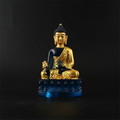 Clay Gold High Imitate Colored Glass Pharmacist Buddha Statue,13.5cm Tranic Tibetan Rulai Small Medicine Buddha Resin Sculpture