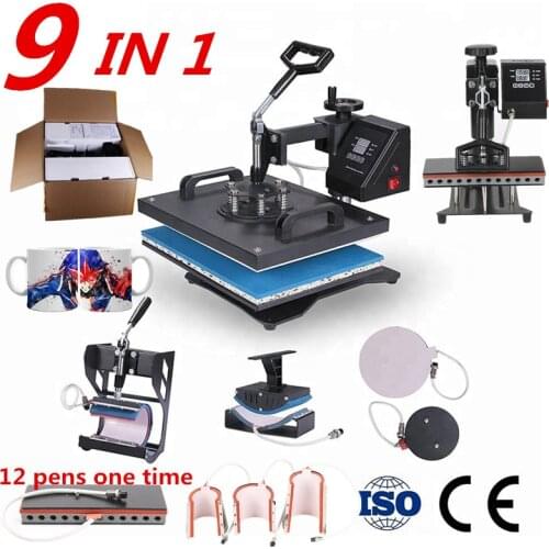 Double Display 9 In 1 Combo Heat Press Machine Sublimation Heat Press Heat Transfer Machine Cap T-shirt Phone Case Mug Plate Pen