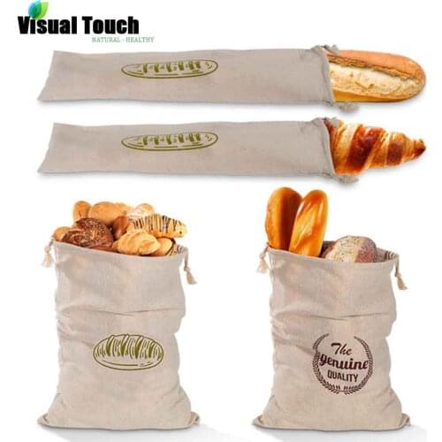 Visual Touch Organic Cotton Bread Storage Bag Reusable Linen Drawstring Bag Eco-friendly Produce Pull Rope Groercy Vegetable Bag