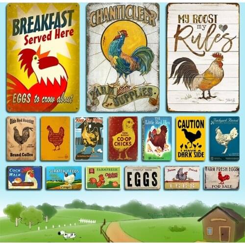 Egg Chicken Coop Hen Vintage Tin Signs Metal Posters Wall Signs For Kitchen Farm Bar Wall Decor 8 x 12 Inches