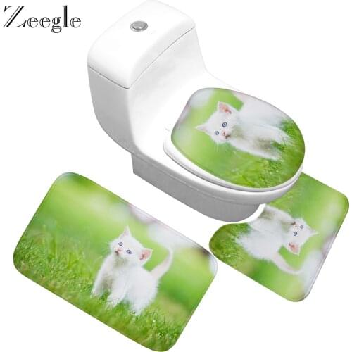 Zeegle Microfiber Cat Printed Bathroom Bath Mat Toilet Carpet Shower Room Non Slip Flannel Floor Mats Bathroom Pedestal Rug