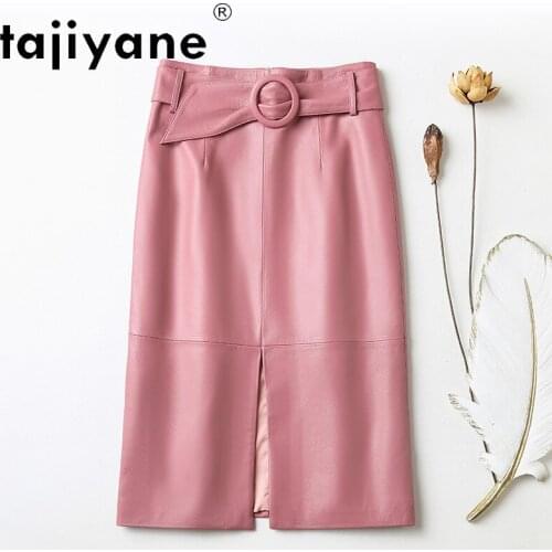Tajiyane Womens Summer Skirt Real Sheepskin Woman Skirts Genuine Leather Midi Skirt Elegant Pencil Skirts Mujer Faldas TN2169