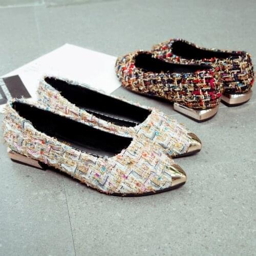 2020 new fashion Women Flats Slip on Flat Gold Pointed Toe Casual Shoes Plaid Boat Shoes Metal Heels Female Shoes Shallow hot