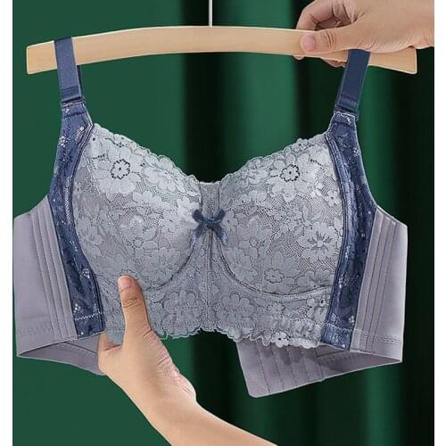 Womens Underwear Full Coverage Non Padded Bras Plus Size Lace Floral Embroidery Push Up Bra Lingerie for Female 36 38 40 42 D E