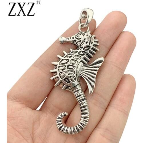 ZXZ 2pcs Tibetan Silver Large Seahorse Charms Pendants for Necklace Jewelry Making Accessories 77x29mm