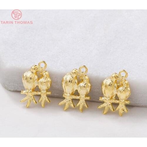 6PCS 9x15MM Hole 1.5MM 24K Gold Color Plated Brass with Zircon Birds Charms Pendants High Quality Diy Jewelry Accessories