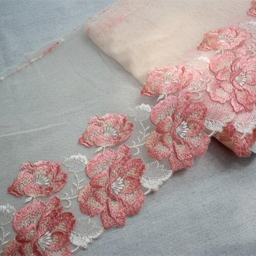 2Yards,15Yards/Lot High Quality Orange Embroidery Tulle Lace Trim Lace Fabric Mesh Floral Lace Ribbon Sewing DIY Cloth