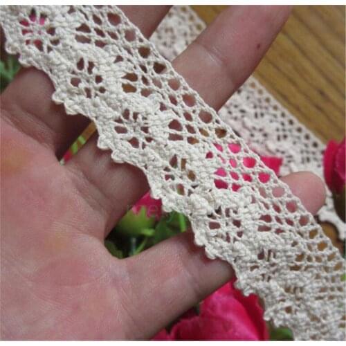 20 Yards 2.5cm Cotton Beige Handmade Embroidered Fabric Lace Trim Applique Ribbon DIY Sewing Craft Decoration Wedding Dress