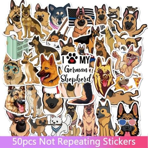 50pcs/set German Shepherd Dog Stickers For Scrapbooking Laptop Guitar Skateboard Suitcase Decal Animal Puppy Stickers Toys