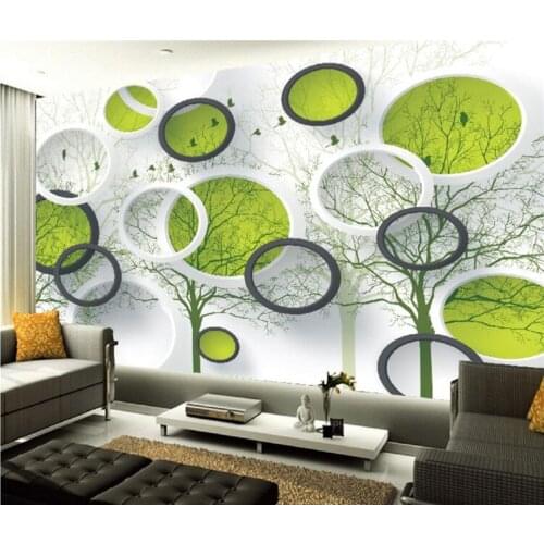 5d circle three-dimensional custom mural study non-woven wall paper 3d relief wood living room TV background wall cloth