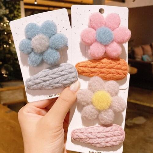 6pcs/set Girls Hair Accessories Plush Flower Hairpins Wool Fabric Knitted Snap Hair Clips for Kids Women Headdress Ornaments