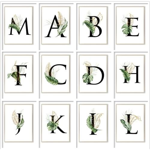 5d Diy Diamond Painting Letter Custom Name Nordic Poster Alphabet Chart Green Plant Diamond Mosaic Cross Stitch Home Decor Gift