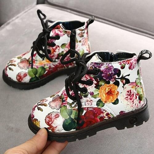 Printed Floral Girls Boots 2020 Autumn/winter Patent Leather Boys Children Short Boots Waterproof Antislip Kids Running Shoes