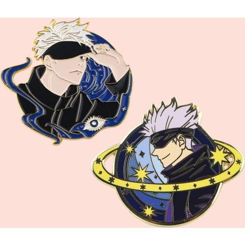 ZF2539 Anime Cool Gojo Satoru Metal Enamel Badge Buttons Brooch Anime Lovers Denim Shirt Lapel Pins Gifts For Friends Kids Fans