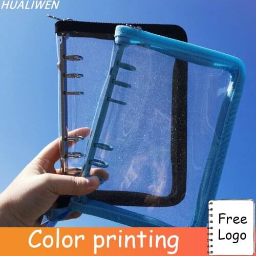 A5 A6 B5 Loose-Leaf Notebook Cover Glitter Zipper PVC Notebook Stationery Diary 6 Hole Binder Clip Notebook Office Planner