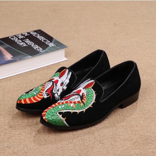 Christia Bella fashion plus size men embroidery loafers shoes male suede leather flats shoes slip on man party casual shoes